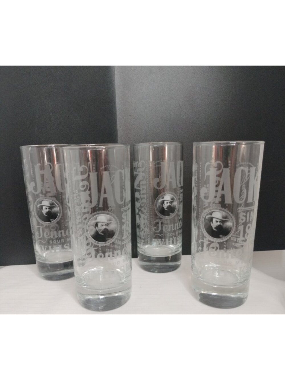 Set Of 4 Jack Daniels Glass Whiskey Sour Mash Handcrafted Barrel 1866 Silver Rim